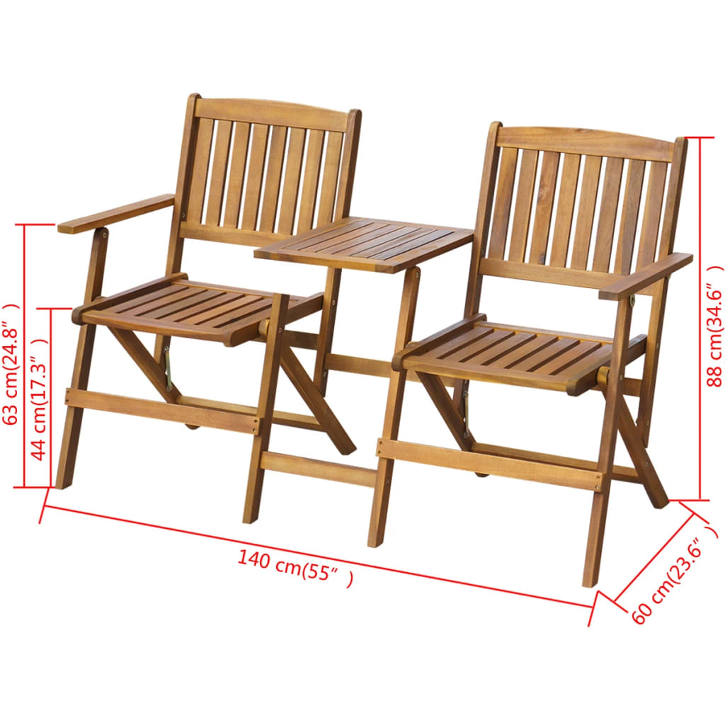 Gartenbank Klappbar mit Teetisch 140 cm Massivholz Akazie