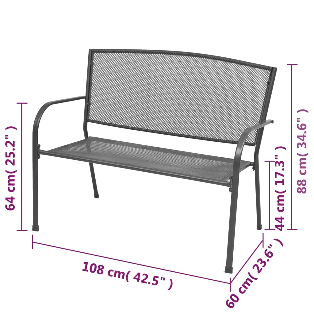 Gartenbank 108 cm Stahl und Drahtgitter Anthrazit