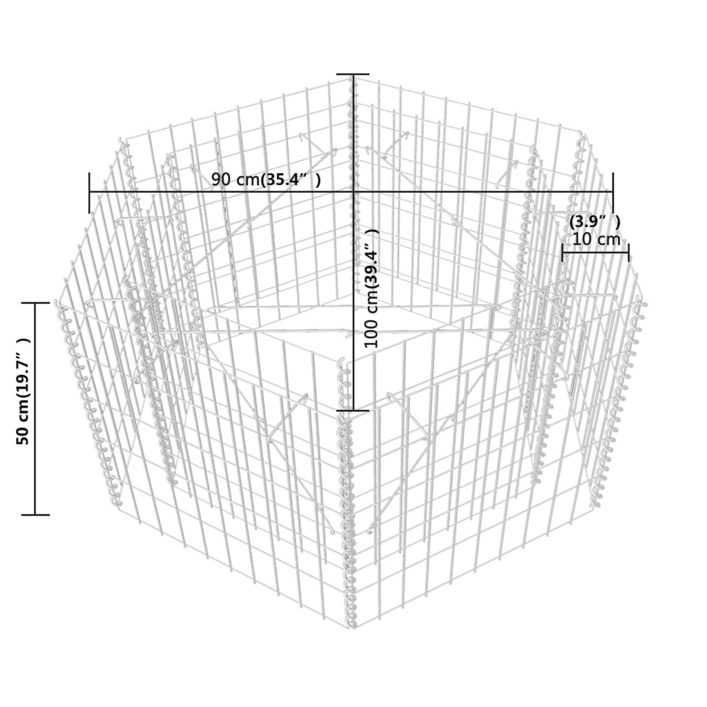 Sechseckiges Gabionen-Hochbeet 100×90×50 cm