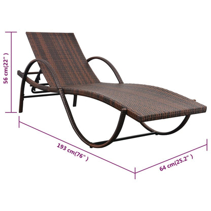 Sonnenliegen 2 Stk. mit Tisch Poly Rattan Braun