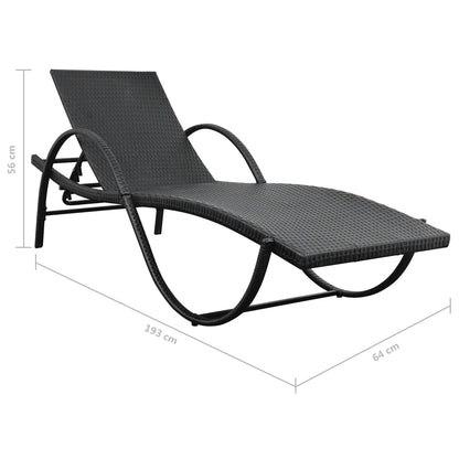 Sonnenliegen 2 Stk. mit Tisch Poly Rattan Schwarz