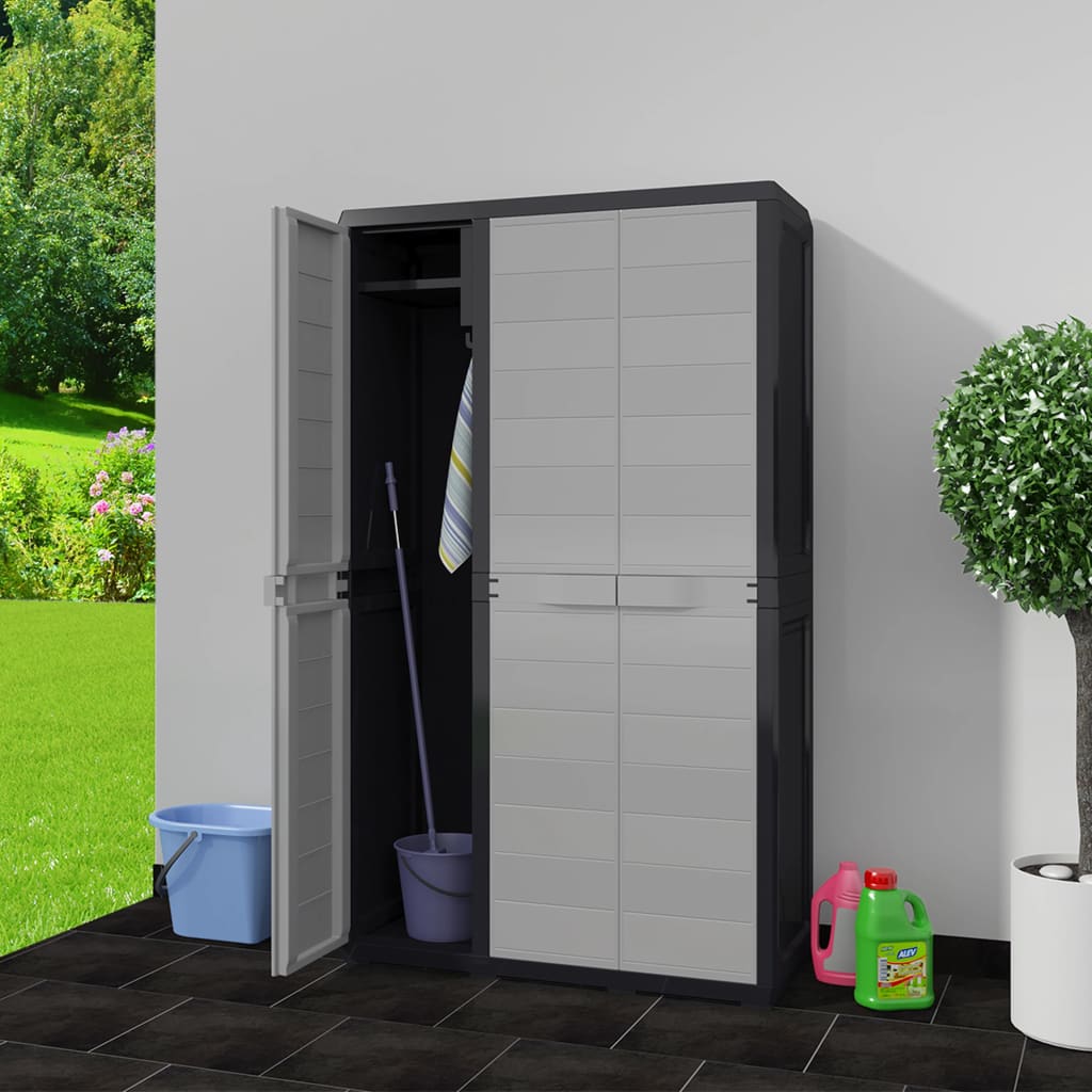 Gartenschrank mit 4 Regalen Schwarz und Grau