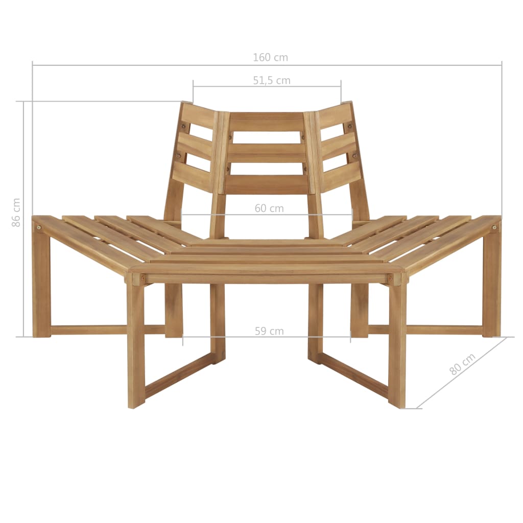 Baumbank Halb-Hexagonal 160 cm Massivholz Akazie