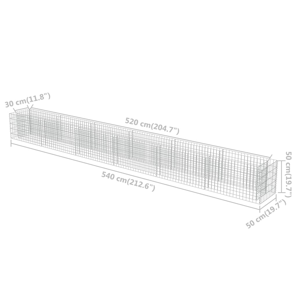 vidaXL Gabionen-Hochbeet Verzinkter Stahl 540×50×50 cm