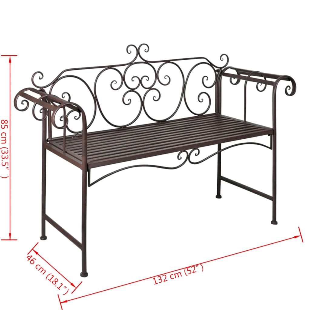 Gartenbank 132 cm Stahl Antik Braun