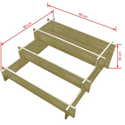 3-stufiger Pflanzkübel 90 x 90 x 35 cm Holz Imprägniert