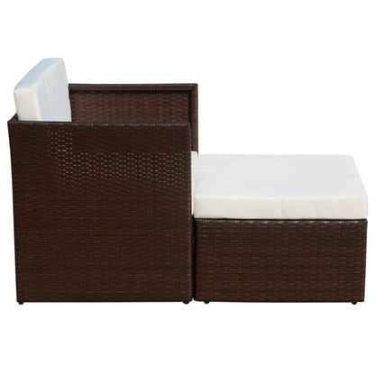 Gartensessel mit Fußhocker Poly Rattan Braun