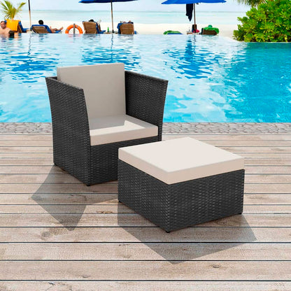 Gartensessel mit Fußhocker Poly Rattan Schwarz