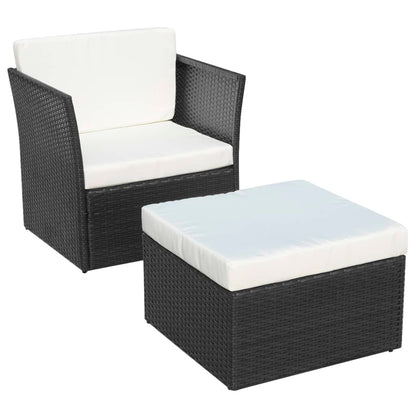 Gartensessel mit Fußhocker Poly Rattan Schwarz