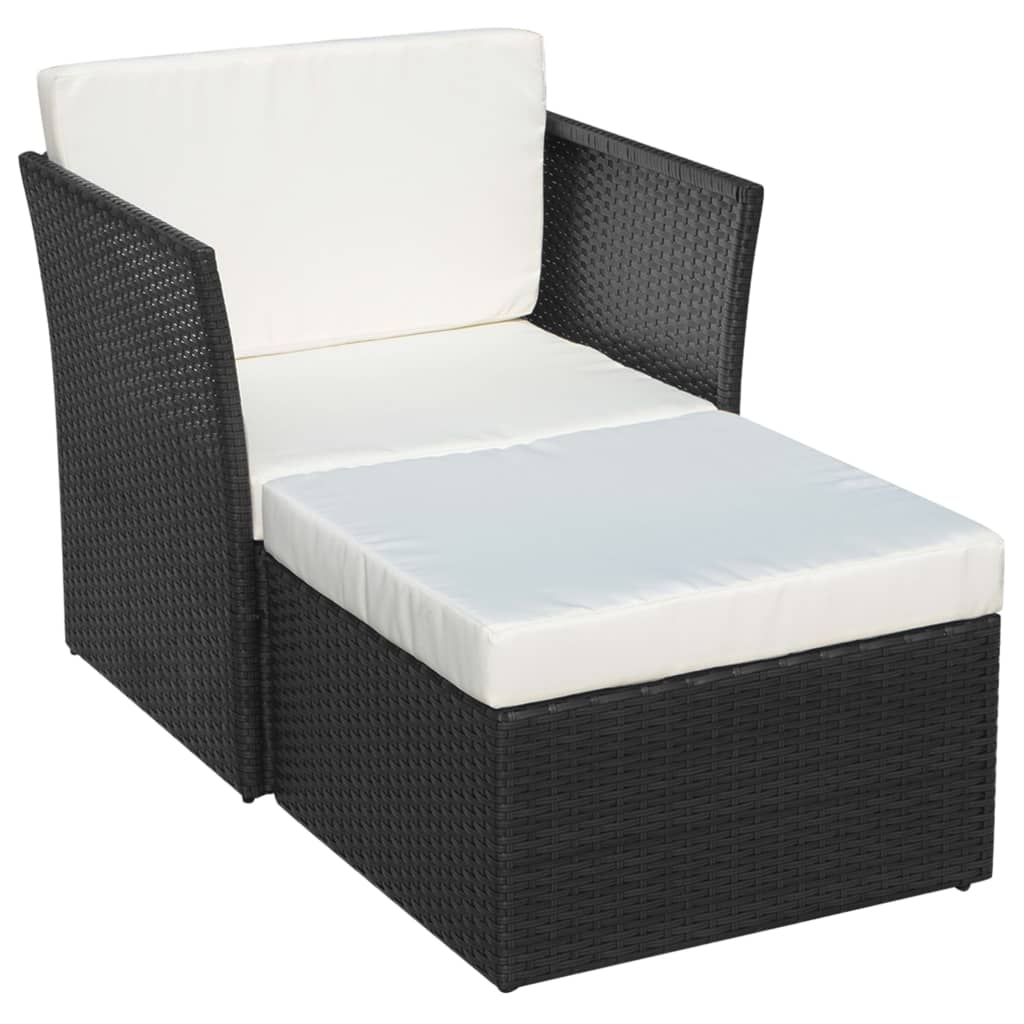 Gartensessel mit Fußhocker Poly Rattan Schwarz