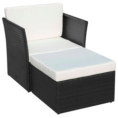 Gartensessel mit Fußhocker Poly Rattan Schwarz