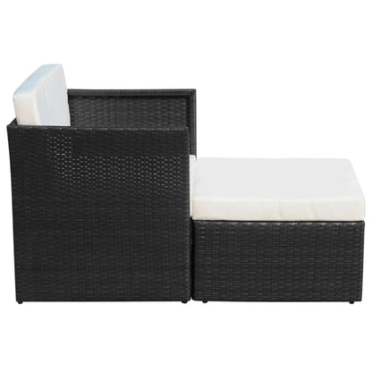 Gartensessel mit Fußhocker Poly Rattan Schwarz