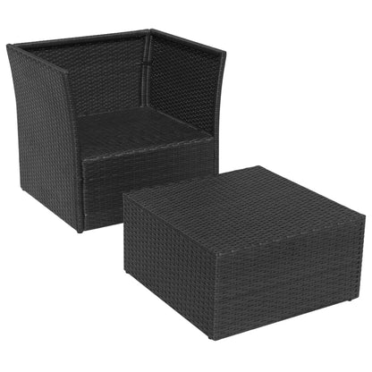 Gartensessel mit Fußhocker Poly Rattan Schwarz