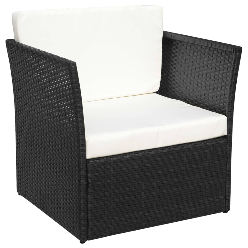 Gartensessel mit Fußhocker Poly Rattan Schwarz