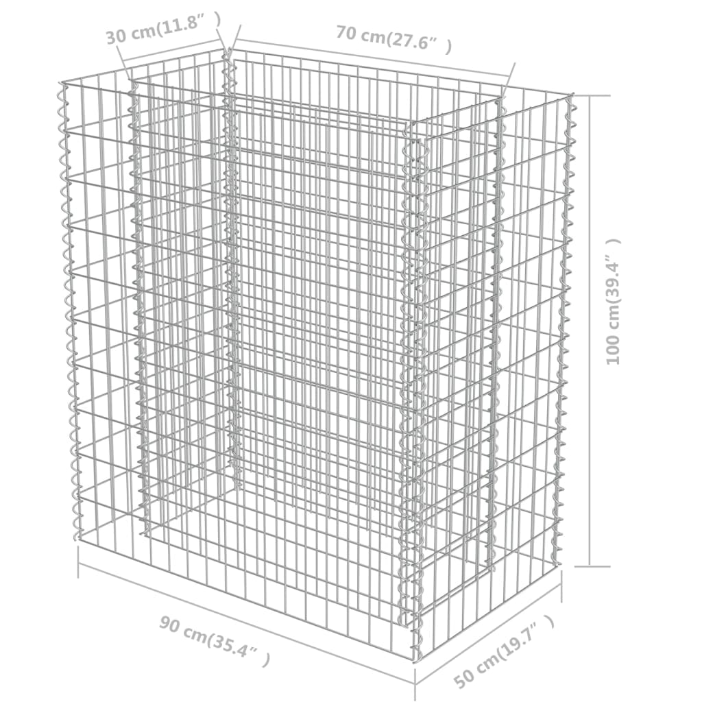 vidaXL Gabionen-Hochbeet Verzinkter Stahl 90×50×100 cm