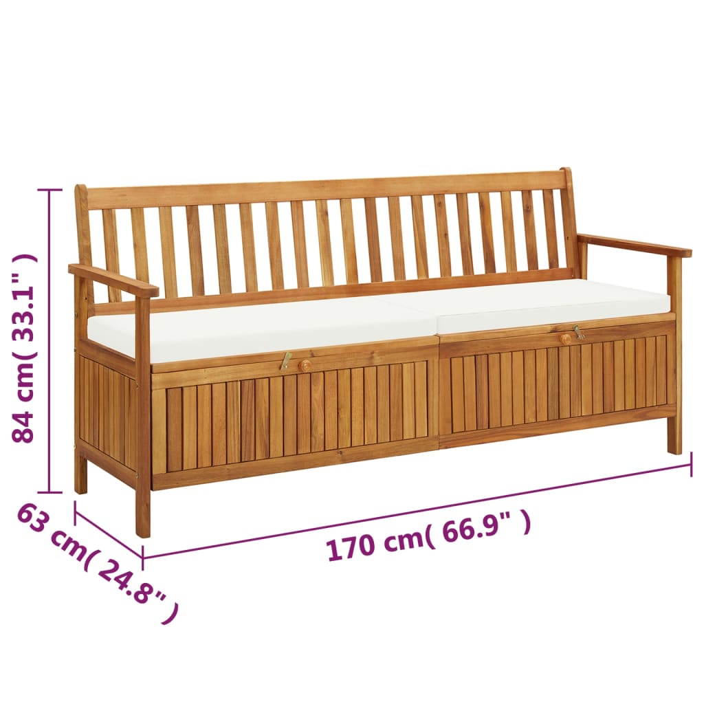 Sitzbank mit Stauraum und Sitzpolster 170 cm Massivholz Akazie