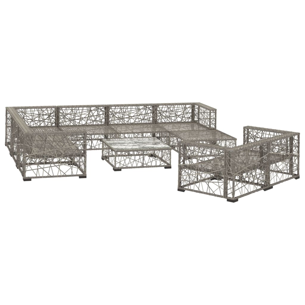 10-tlg. Garten-Lounge-Set mit Auflagen Poly Rattan Grau