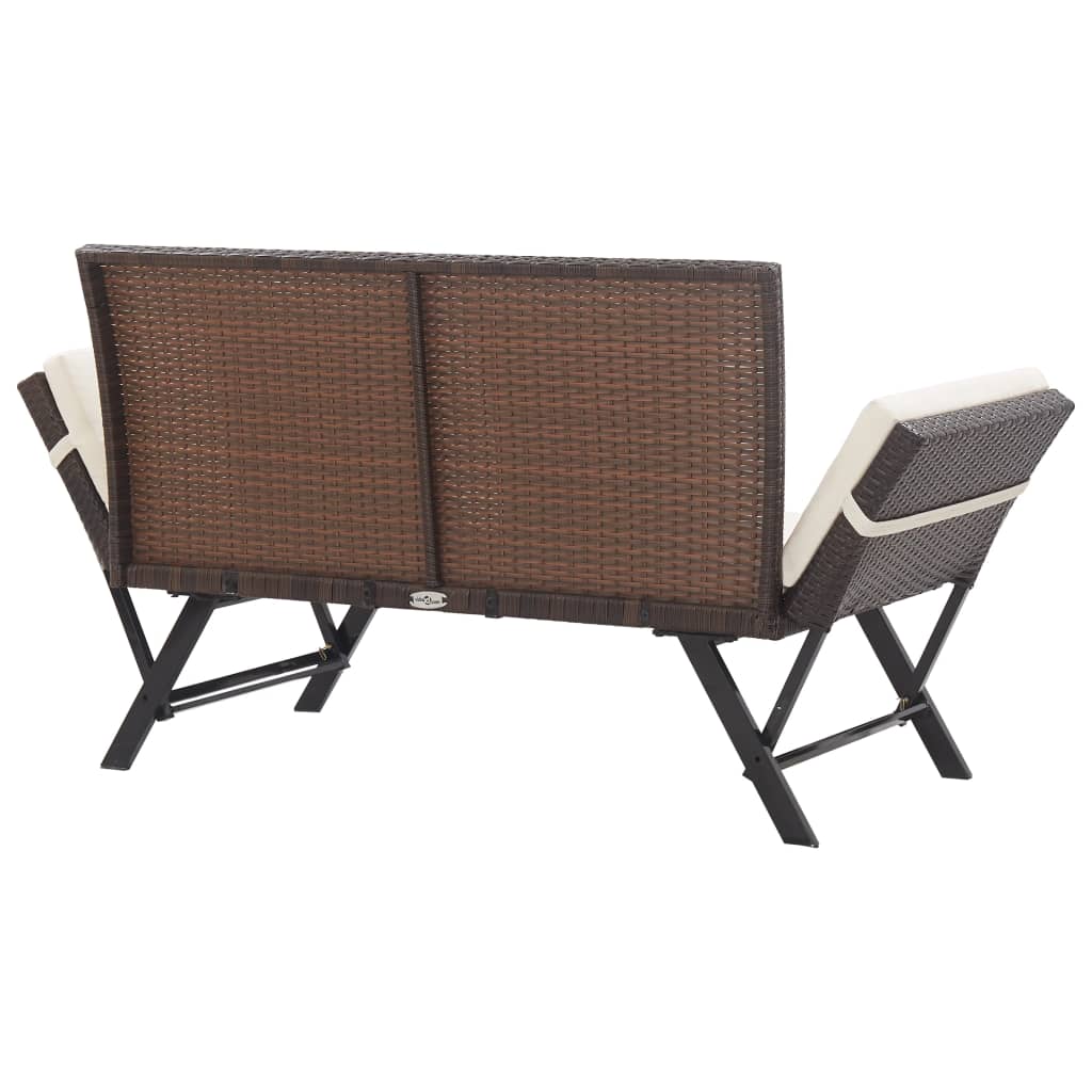 Gartenbank mit Auflagen 176 cm Braun Poly Rattan