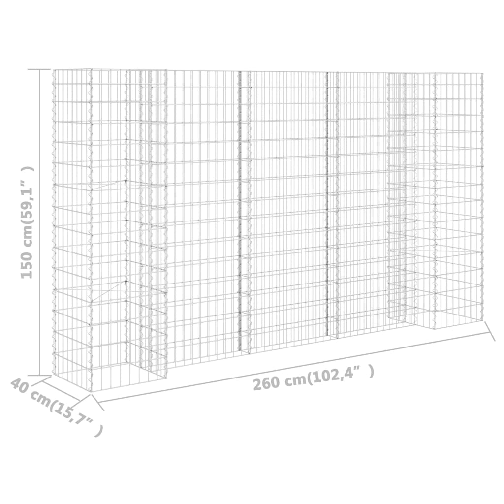 H-förmiger Gabionen-Pflanzkorb Stahldraht 260x40x150 cm