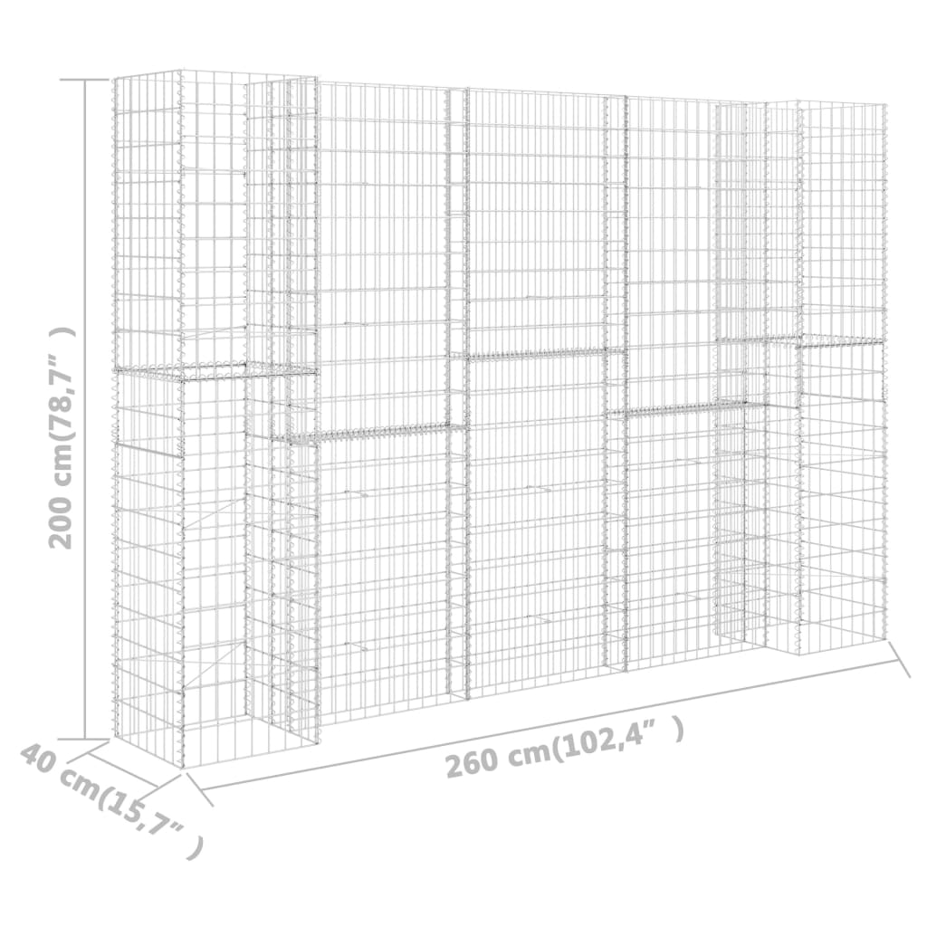 H-förmiger Gabionen-Pflanzkorb Stahldraht 260x40x200 cm