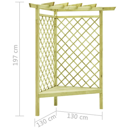 Eckpergola mit Bank 130×130×197 cm Kiefernholz Imprägniert