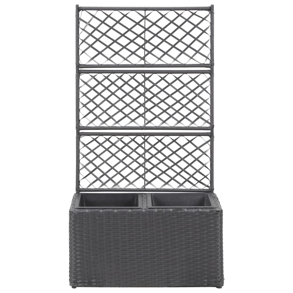 Hochbeet mit Rankgitter 2 Töpfe 58×30×107cm Poly Rattan Schwarz