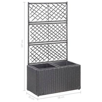 Hochbeet mit Rankgitter 2 Töpfe 58×30×107cm Poly Rattan Schwarz