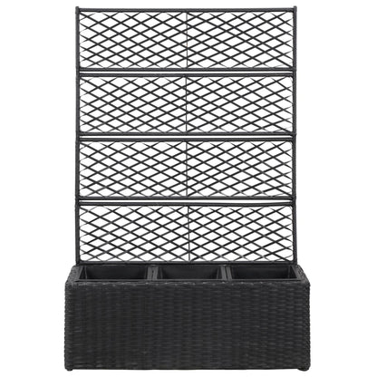 Hochbeet mit Rankgitter 3 Töpfe 83×30×130cm Poly Rattan Schwarz