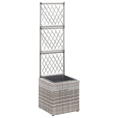 Hochbeet mit Rankgitter 1 Topf 30x30x107 cm Poly Rattan Grau