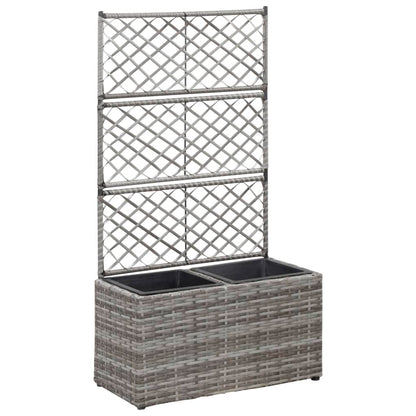 Hochbeet mit Rankgitter 2 Töpfe 58×30×107cm Poly Rattan Grau