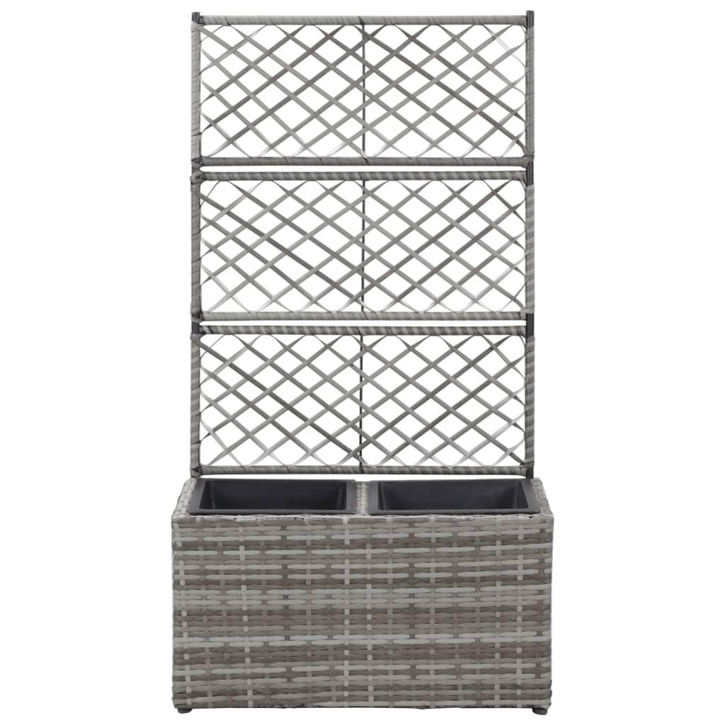 Hochbeet mit Rankgitter 2 Töpfe 58×30×107cm Poly Rattan Grau