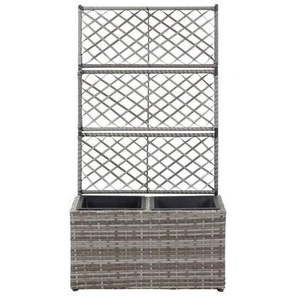 Hochbeet mit Rankgitter 2 Töpfe 58×30×107cm Poly Rattan Grau