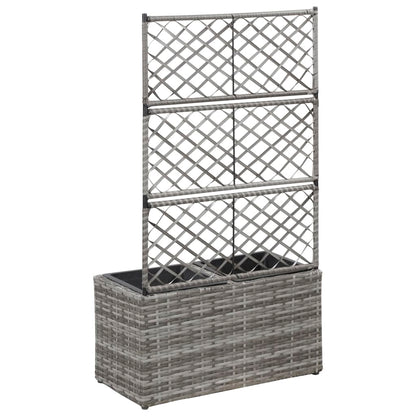 Hochbeet mit Rankgitter 2 Töpfe 58×30×107cm Poly Rattan Grau