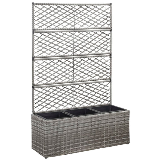 Hochbeet mit Rankgitter 3 Töpfe 83×30×130cm Poly Rattan Grau