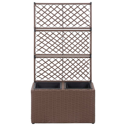 Hochbeet mit Rankgitter 2 Töpfe 58×30×107cm Poly Rattan Braun