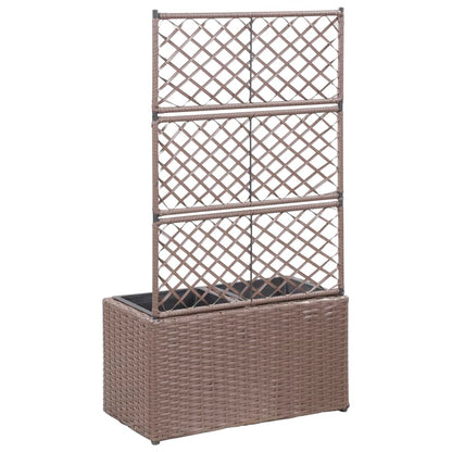 Hochbeet mit Rankgitter 2 Töpfe 58×30×107cm Poly Rattan Braun