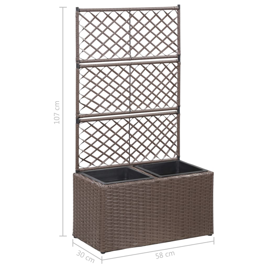 Hochbeet mit Rankgitter 2 Töpfe 58×30×107cm Poly Rattan Braun