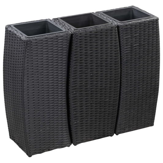 Garten-Hochbeete 3-tlg. Poly Rattan Schwarz