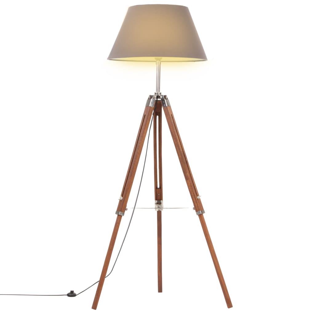 Stativlampe Honigbraun und Grau Teak Massivholz 141 cm