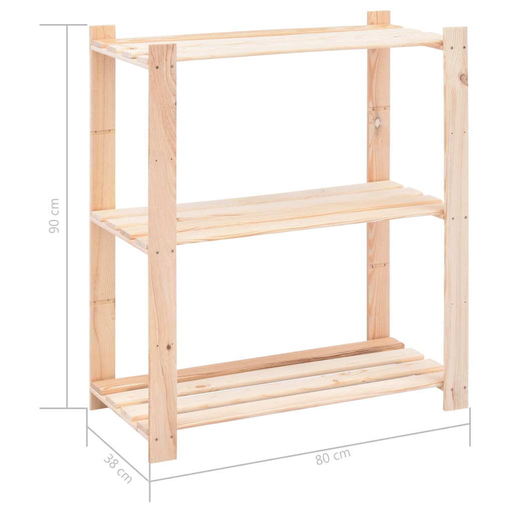 Lagerregale 3 Böden 2 Stk. 80x38x90cm Massivholz Kiefer 150kg