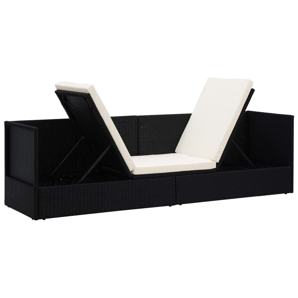 Garten-Sofabett mit Kissen Poly Rattan Schwarz