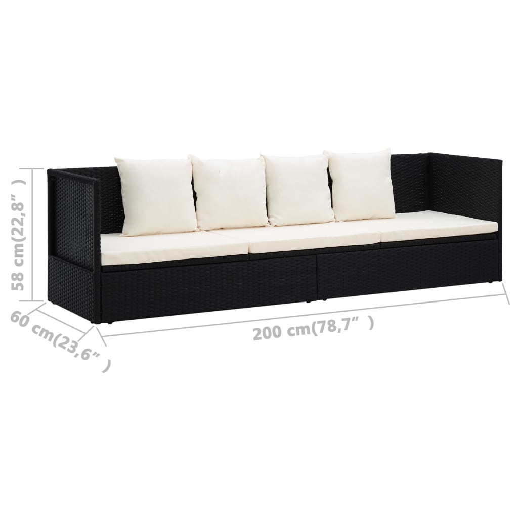 Garten-Sofabett mit Kissen Poly Rattan Schwarz