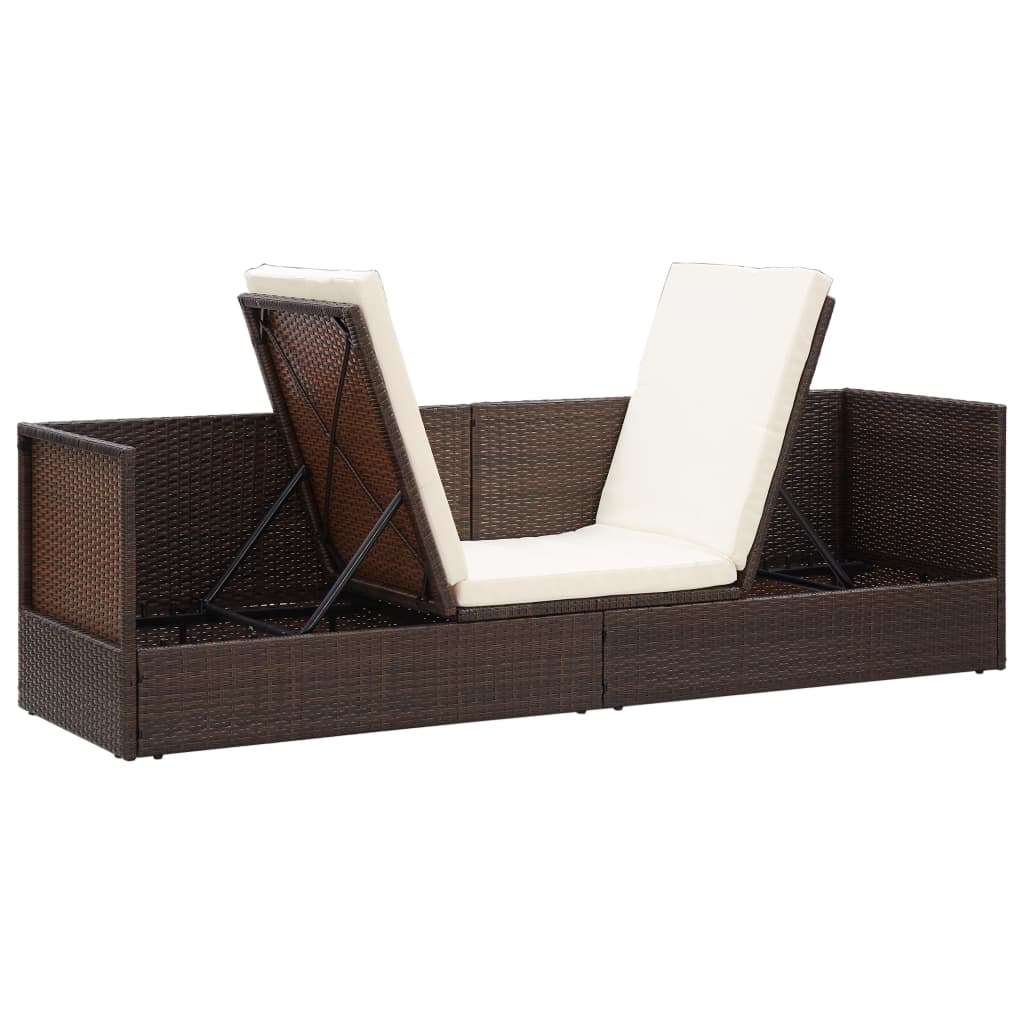 Garten-Sofabett mit Kissen Poly Rattan Braun