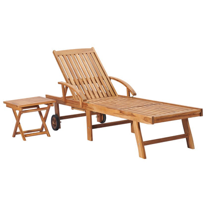 Sonnenliegen 2 Stk. mit Tisch Massivholz Teak