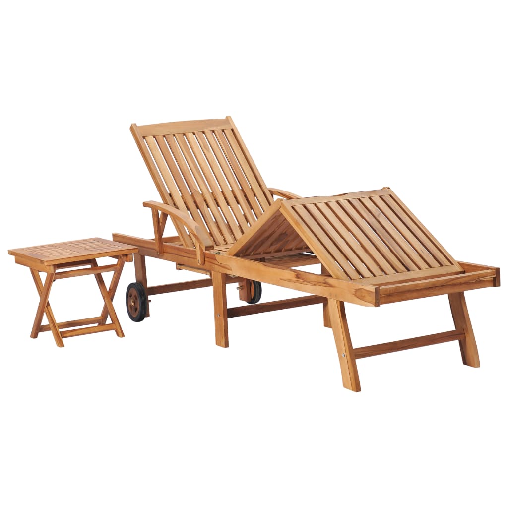 Sonnenliegen 2 Stk. mit Tisch Massivholz Teak