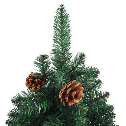 Weihnachtsbaum Schlank mit Echtholz und Zapfen Grün 150 cm PVC