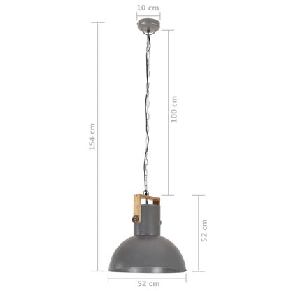 Hängelampe Industriestil 25 W Grau Rund Mangoholz 52 cm E27