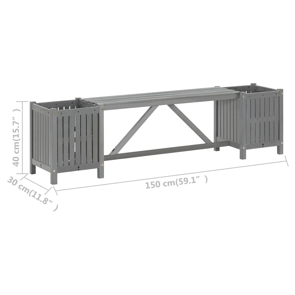 Gartenbank mit 2 Pflanzkübeln 150 cm Massivholz Akazie Grau