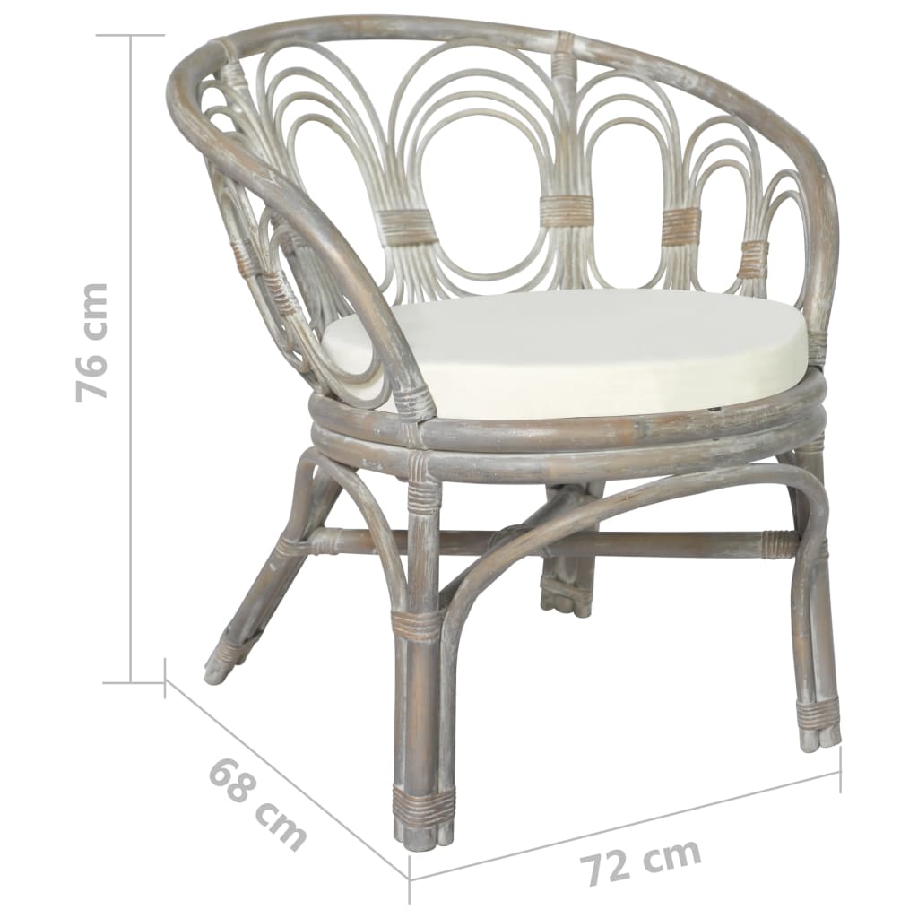 Esszimmerstuhl mit Kissen Grau Natur Rattan Leinen