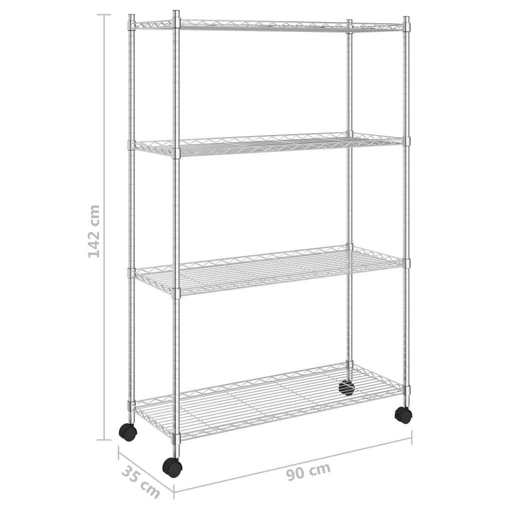 Lagerregal mit 4 Böden und Rollen 90x35x142 cm Chrome 200 kg